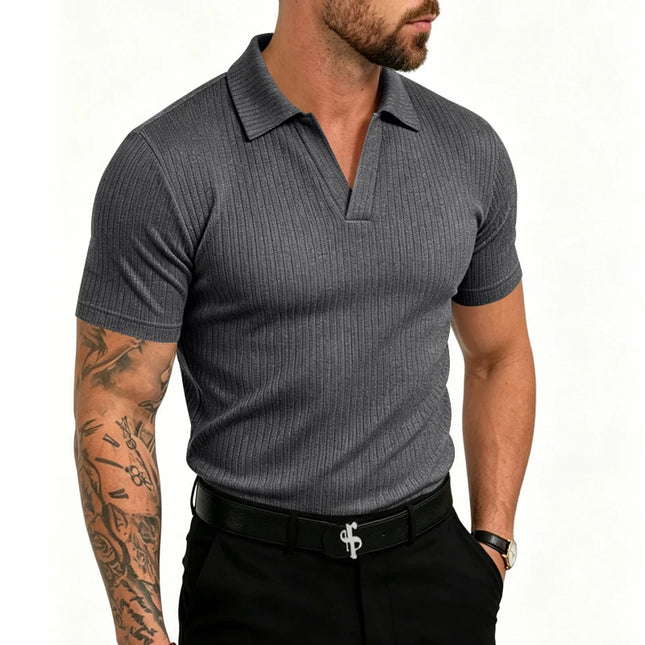 Men's Slim-Fit Knitted V-Neck Short-Sleeve Breathable T-Shirt