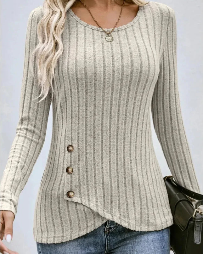 Women's Long-Sleeve Round Neck Buttoned Tunic