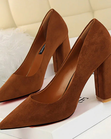 Elegant Women's Pointed Toe Flock Suede Heels