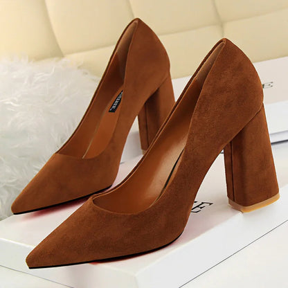 Elegant Women's Pointed Toe Flock Suede Heels