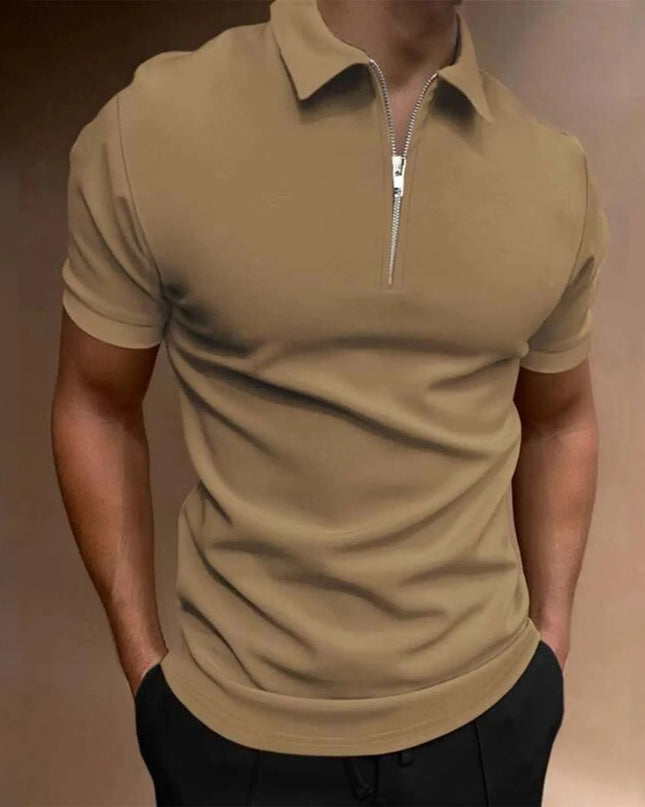 Men's Short-Sleeved Polo T-Shirt with Zipper