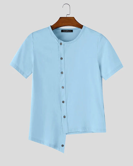 INCERUN Men's Irregular Short Sleeve Button-Down Casual Shirt