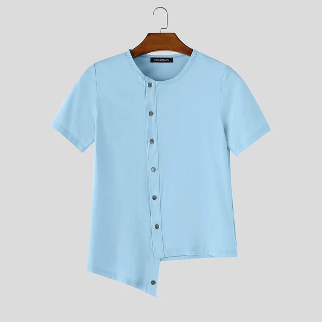 INCERUN Men's Irregular Short Sleeve Button-Down Casual Shirt