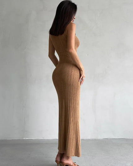 Women’s Sleeveless Ribbed Knit Turtleneck Maxi Dress – Slim, Elegant Fit