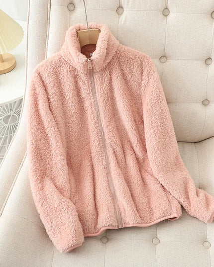 Women's Thick Fleece Zip Jacket with Stand Collar