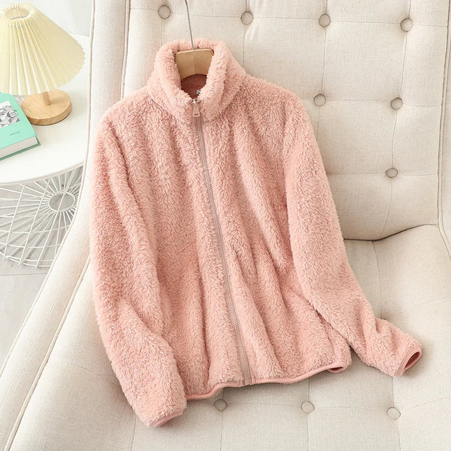 Women's Thick Fleece Zip Jacket with Stand Collar