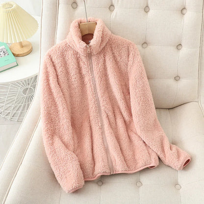 Women's Thick Fleece Zip Jacket with Stand Collar