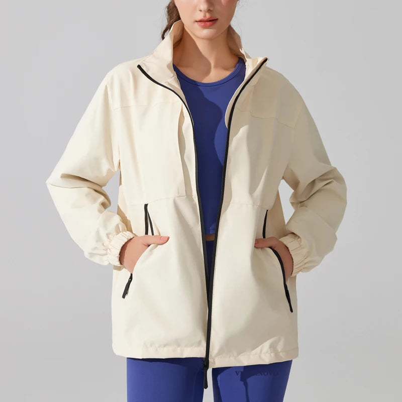 Women's Waterproof Rain Jacket with Stand Collar - Lightweight, Full Zipper