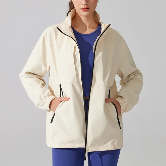 Women's Waterproof Rain Jacket with Stand Collar - Lightweight, Full Zipper