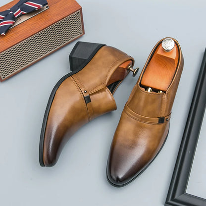 Men's Faux Leather Slip-On Loafers with Height-Enhancing Design