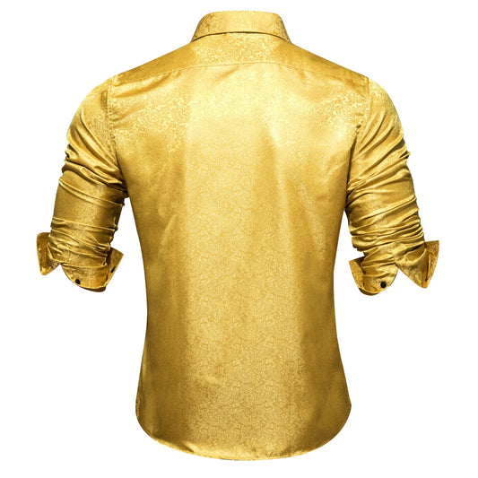 Luxury Gold Men's Silk Jacquard Lapel Shirt