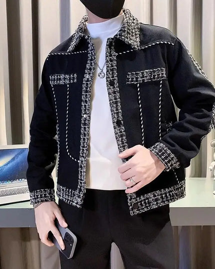 Men's Turn-Down Collar Patchwork Jacket