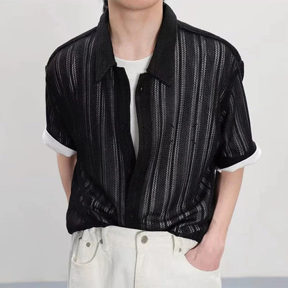 Stylish Men's Mesh Knitted Hollow-Out Transparent Shirt - Breathable, Modern Men's Fashion