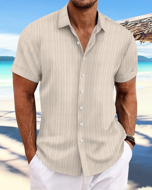 Men's Vertical Jacquard Short Sleeve Button-Down Shirt