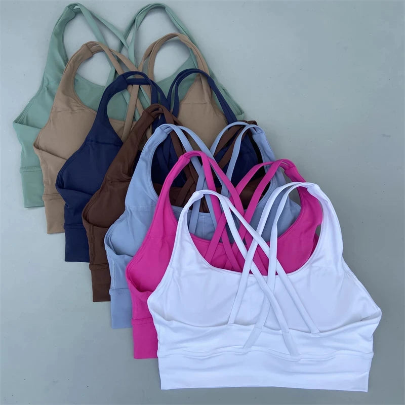 Women's Fitness Sports Bra - Crossback Gym Tank Top with Chest Pad