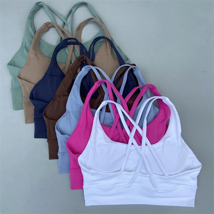 Women's Fitness Sports Bra - Crossback Gym Tank Top with Chest Pad
