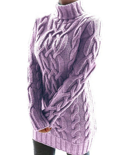 Women's Thick Turtleneck Sweater Dress - Long Sleeve Knitted Dress for Women