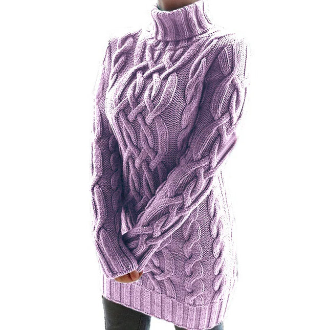Women's Thick Turtleneck Sweater Dress - Long Sleeve Knitted Dress for Women