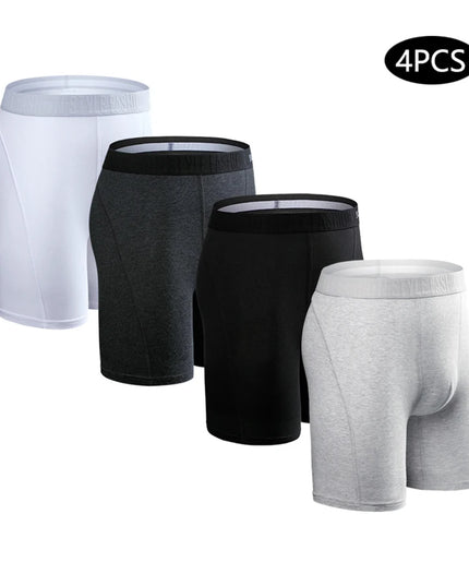 Men's Cotton Long Boxers – Set of 4 Trunks, Comfortable & Breathable Underwear
