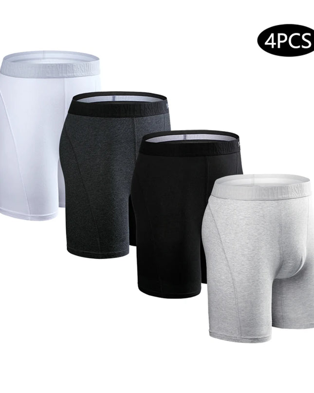 Men's Cotton Long Boxers – Set of 4 Trunks, Comfortable & Breathable Underwear
