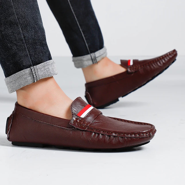 Strongshen Men's Slip-On Leather Flats Shoes