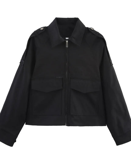 Women's Long Sleeve Casual Jacket with Front Zip Pockets