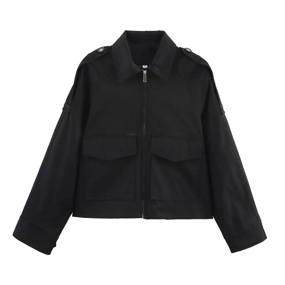 Women's Long Sleeve Casual Jacket with Front Zip Pockets