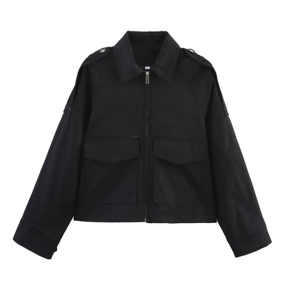 Women's Long Sleeve Casual Jacket with Front Zip Pockets