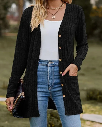 Women's Milled Pit Stripe Button-Front Long Sleeve Cardigan
