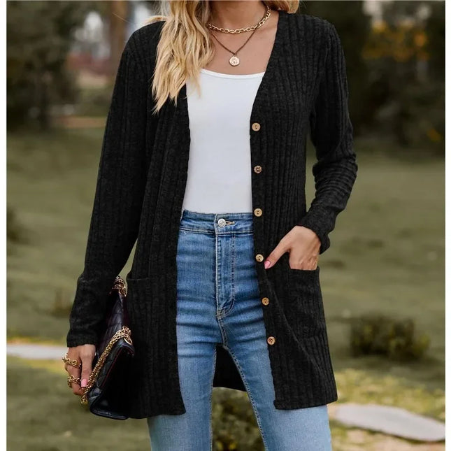 Women's Milled Pit Stripe Button-Front Long Sleeve Cardigan