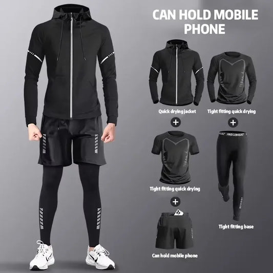Men's 5-Piece Sports and Fitness Outfit - Athletic Activewear Set for Men