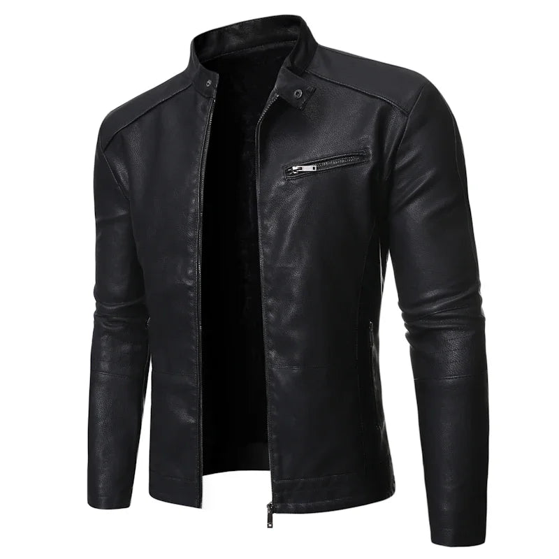 Slim Fit Men's Faux Leather Stand Collar Jacket - Stylish & Modern Outerwear