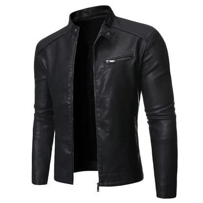 Slim Fit Men's Faux Leather Stand Collar Jacket - Stylish & Modern Outerwear