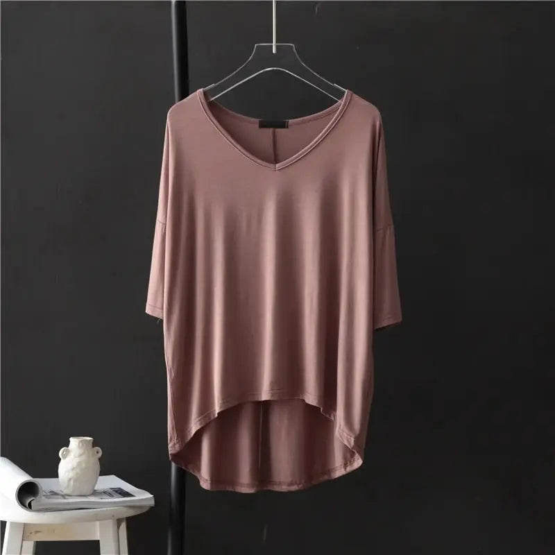 Women's V-Neck Asymmetrical Loose-Fit Casual Blouse 