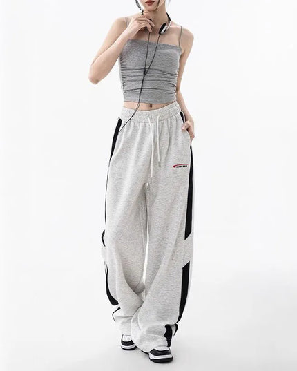 Women's Elastic Waist Side Stripe Sweatpants - Loose Fit, Straight Wide Leg Joggers