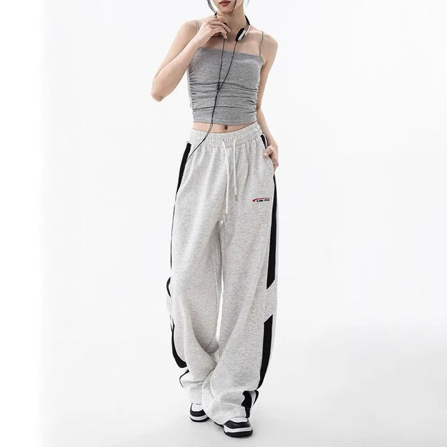 Women's Elastic Waist Side Stripe Sweatpants - Loose Fit, Straight Wide Leg Joggers