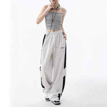 Women's Elastic Waist Side Stripe Sweatpants - Loose Fit, Straight Wide Leg Joggers