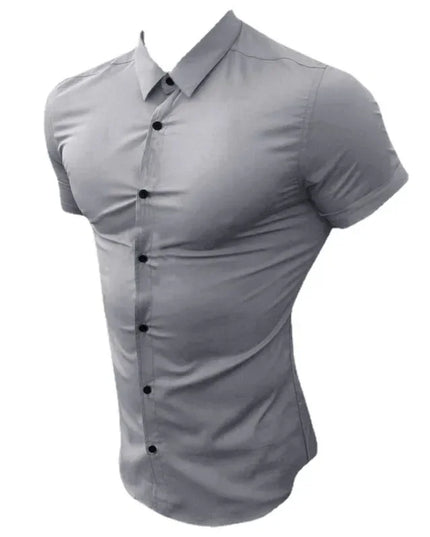 Men's Slim Fit Short Sleeve Lapel Shirt – Lightweight & Stretchy