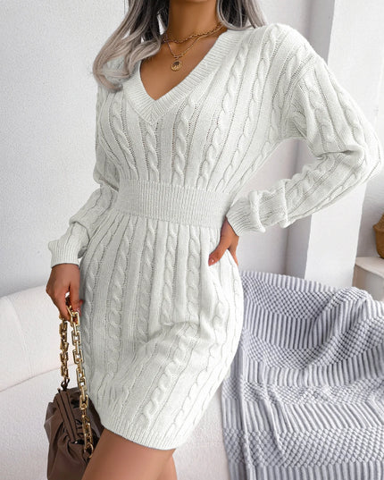 Women's Knitted Sweater Dress - Long Sleeve, Slim Fit, Waist-Knit Knitwear