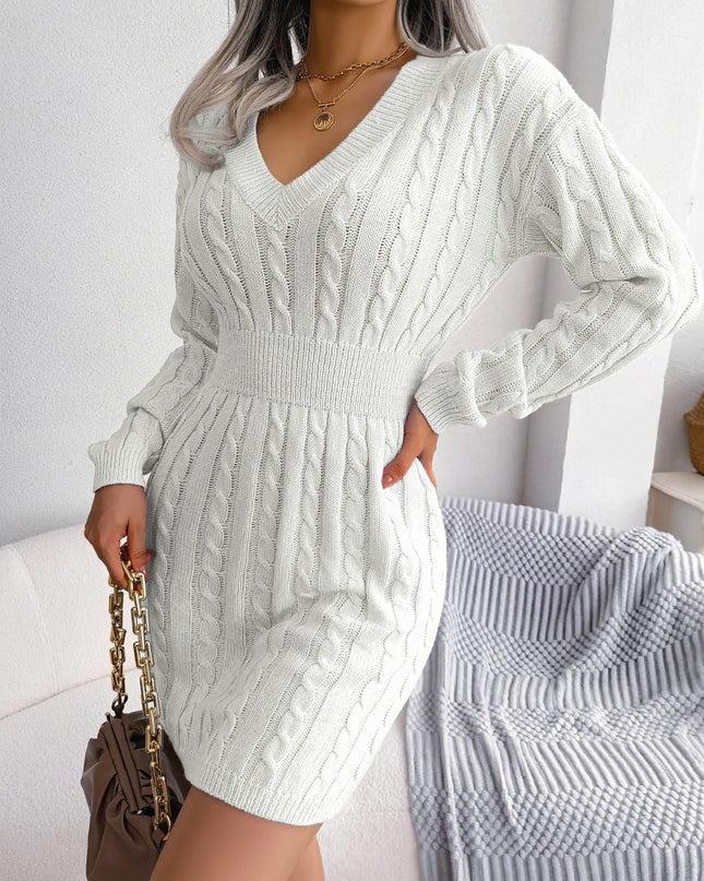 Women's Knitted Sweater Dress - Long Sleeve, Slim Fit, Waist-Knit Knitwear