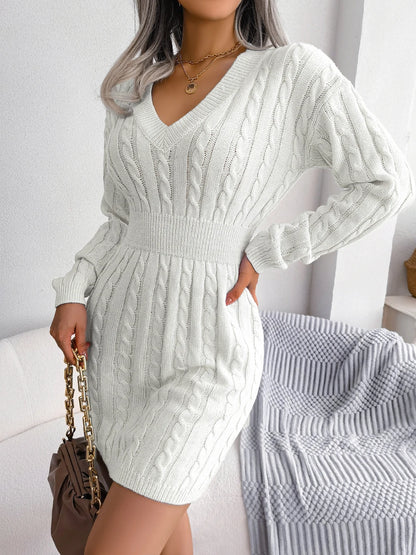 Women's Knitted Sweater Dress - Long Sleeve, Slim Fit, Waist-Knit Knitwear