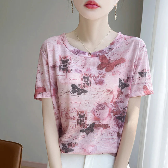 Elegant Women's Satin Silk V-Neck Short Sleeve Blouse