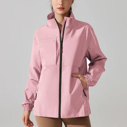 Women's Waterproof Rain Jacket with Stand Collar - Lightweight, Full Zipper