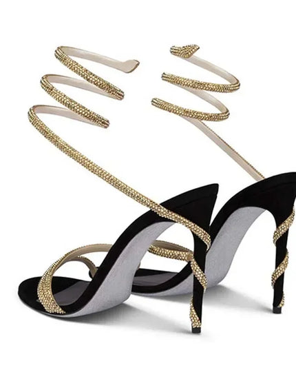 Eilyken Crystal Stiletto High Heels with Open Toe and Ankle Strap
