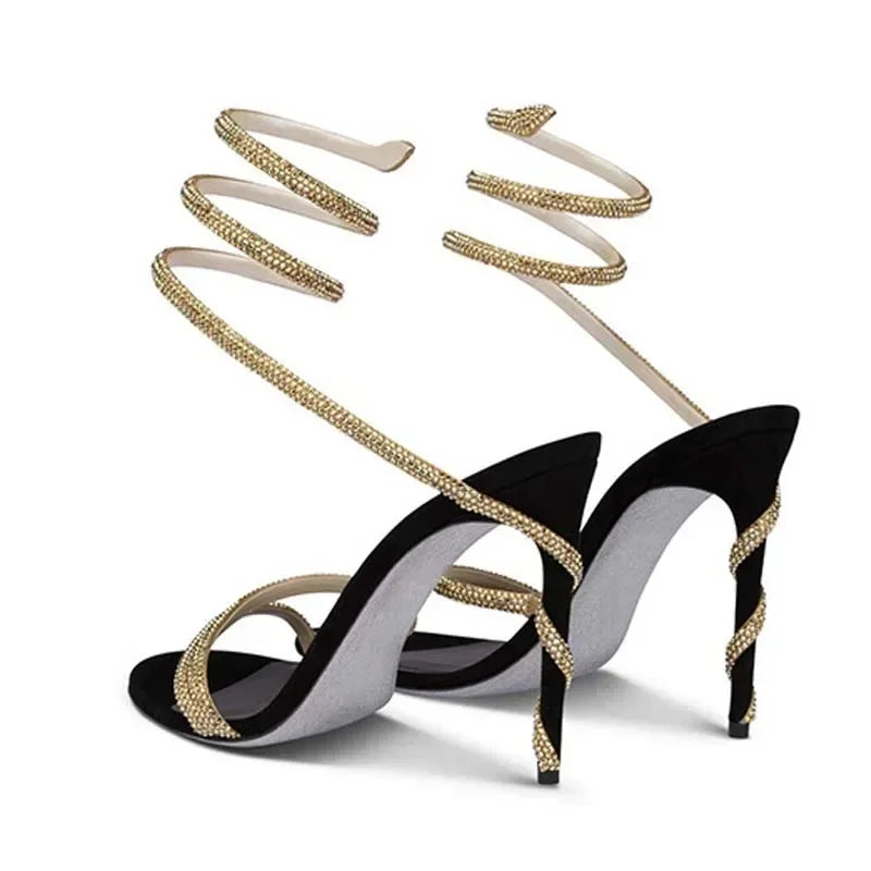 Eilyken Crystal Stiletto High Heels with Open Toe and Ankle Strap
