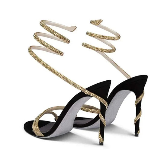 Eilyken Crystal Stiletto High Heels with Open Toe and Ankle Strap