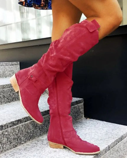 Women's Long Suede Boots with Low Heel and Side Zip - Stylish & Comfortable Footwear