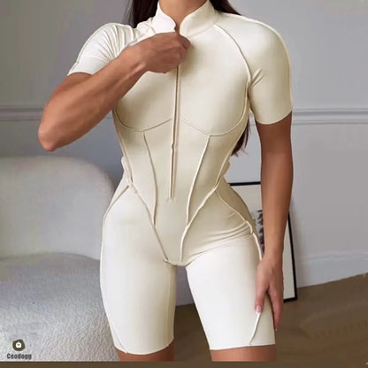 Women's Fitness Jumpsuit with Zipper - Activewear Bodysuit for Workout & Gym