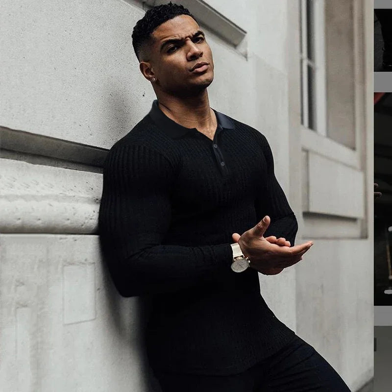 Men's Slim Fit Knitted Sweater - Breathable, Quick-Dry, Plain Stripe Knitwear for Men