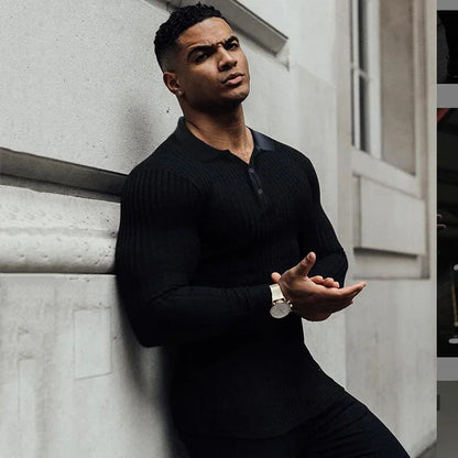 Men's Slim Fit Knitted Sweater - Breathable, Quick-Dry, Plain Stripe Knitwear for Men